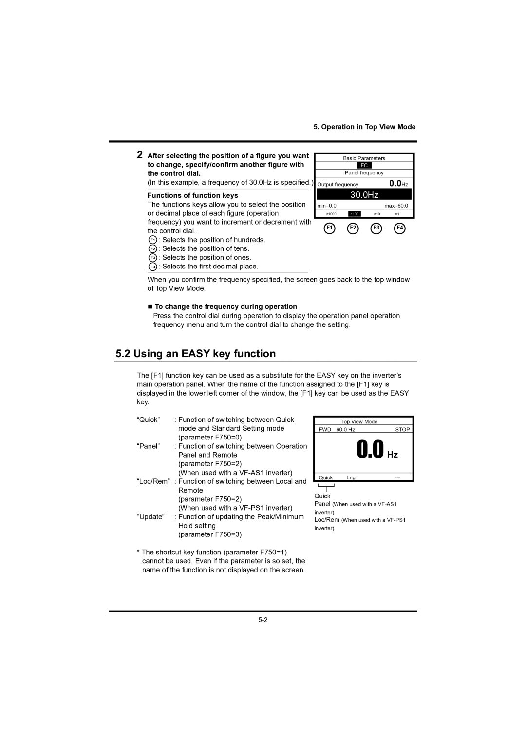 Toshiba RKP004Z instruction manual Using an Easy key function, „ To change the frequency during operation 