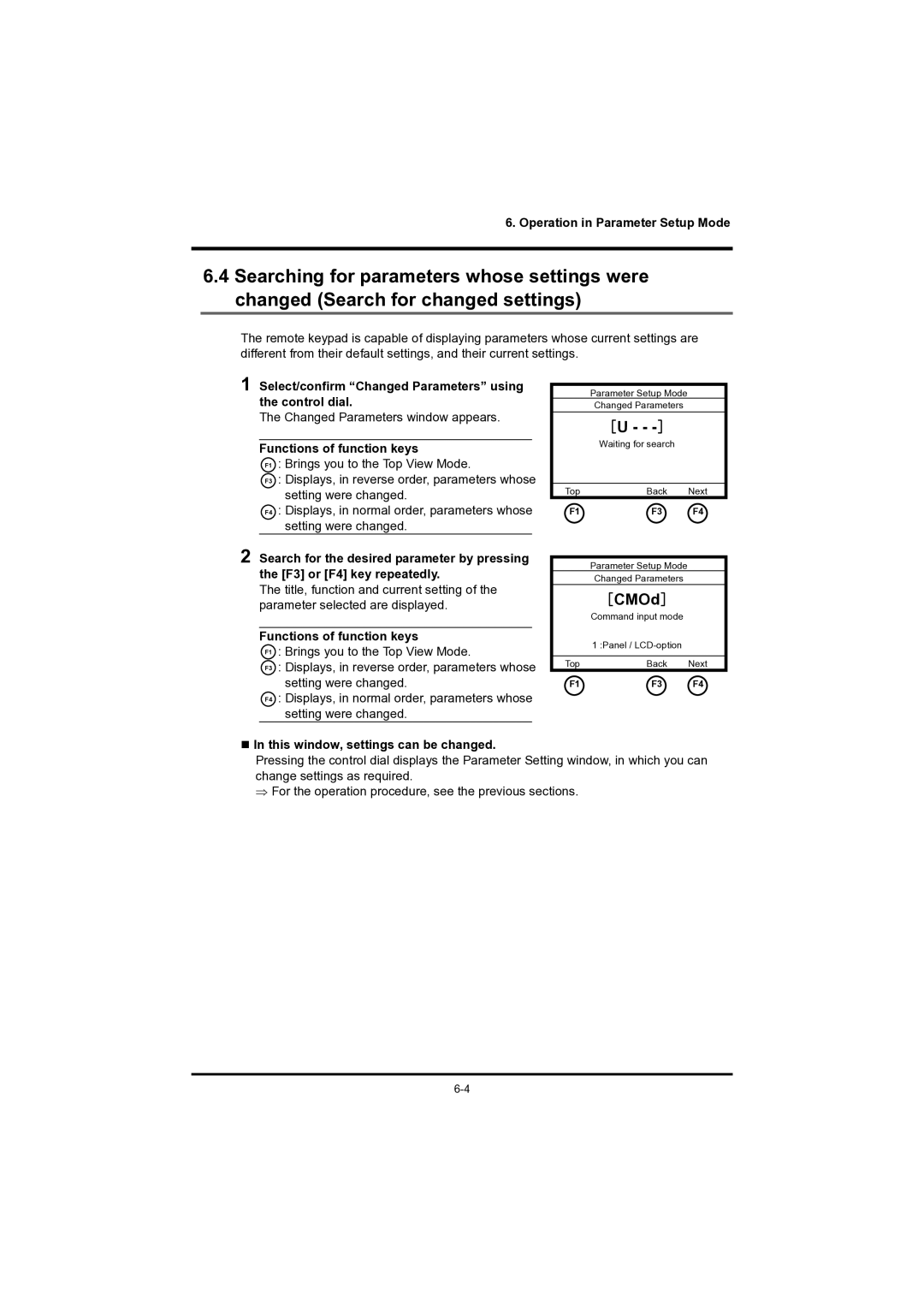 Toshiba RKP004Z instruction manual ［CMOd］, Select/confirm Changed Parameters using the control dial 