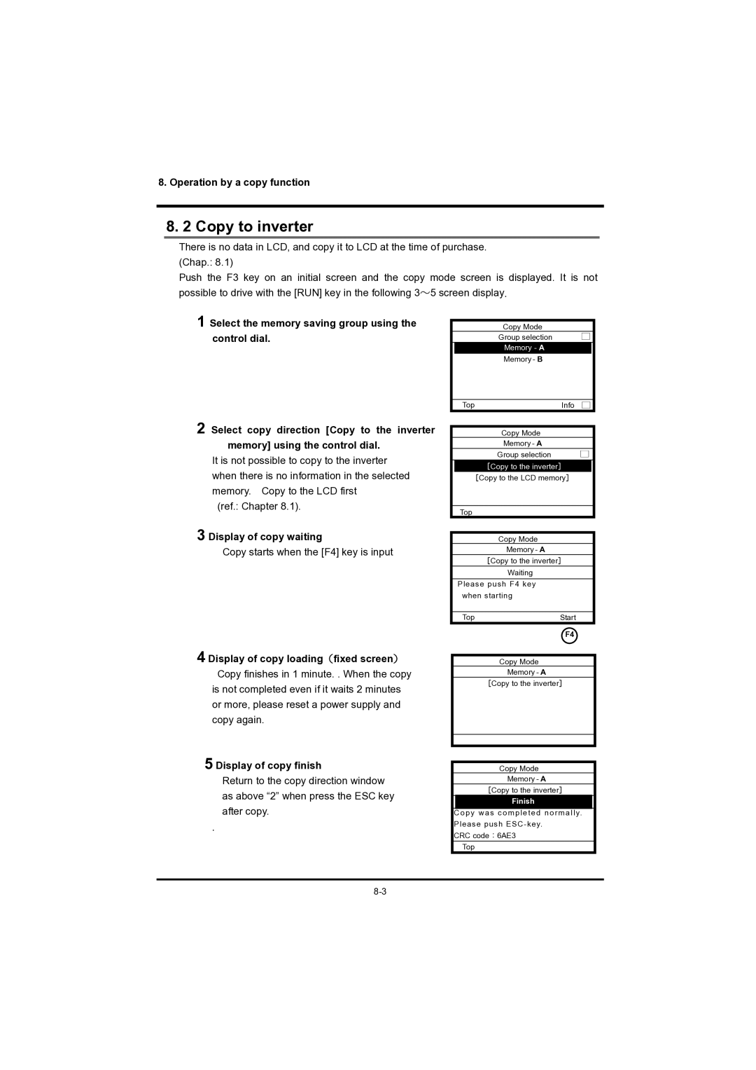 Toshiba RKP004Z instruction manual Copy to inverter, ［Copy to the inverter］ 