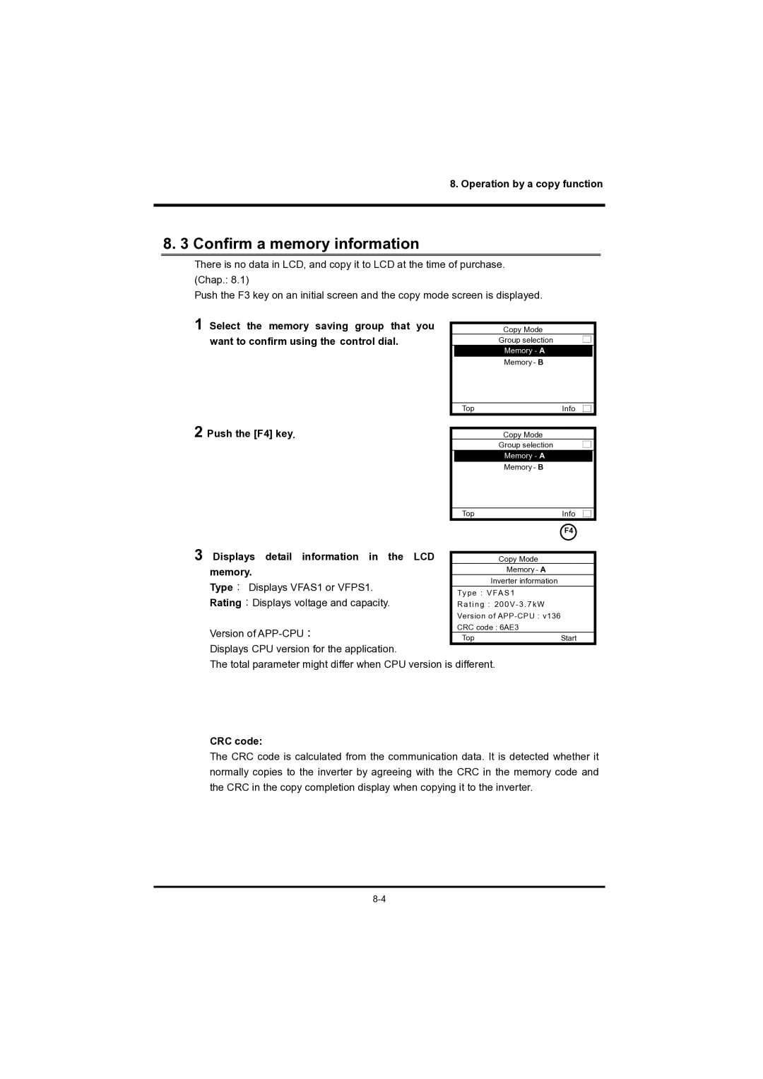 Toshiba RKP004Z instruction manual Confirm a memory information 