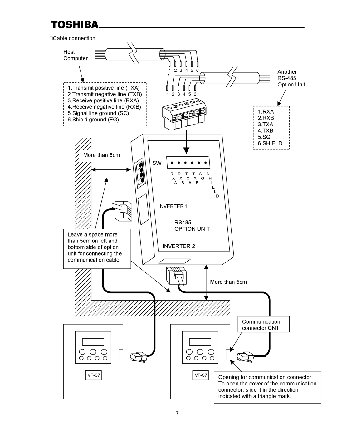 Toshiba RS-485 operation manual RXA RXB TXA TXB Shield 