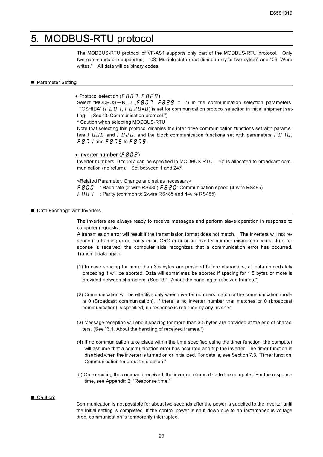 Toshiba RS485, VF-AS1 Series instruction manual MODBUS-RTU protocol, Inverter number  