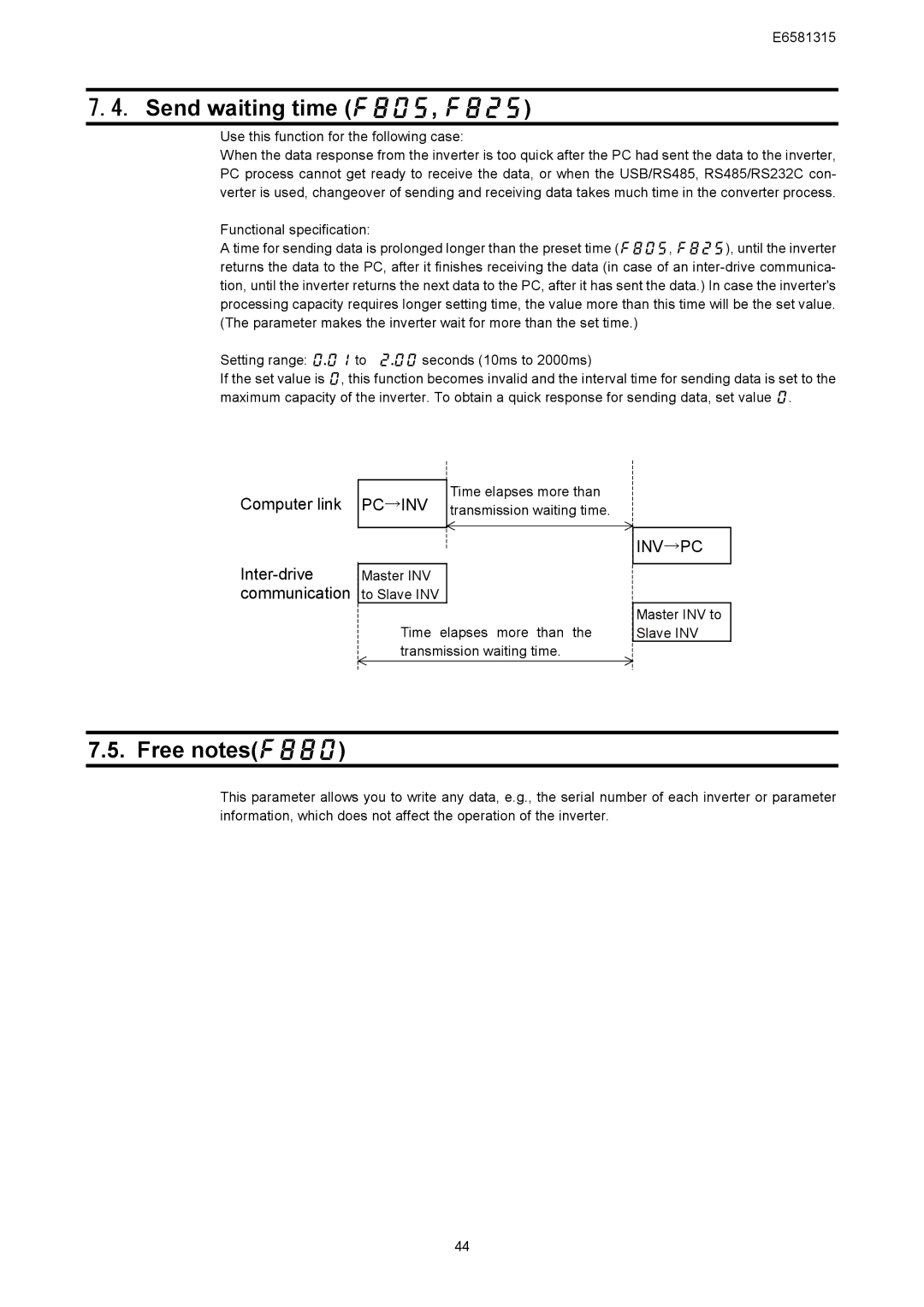 Toshiba VF-AS1 Series, RS485 Send waiting time , , Free notes, Use this function for the following case 