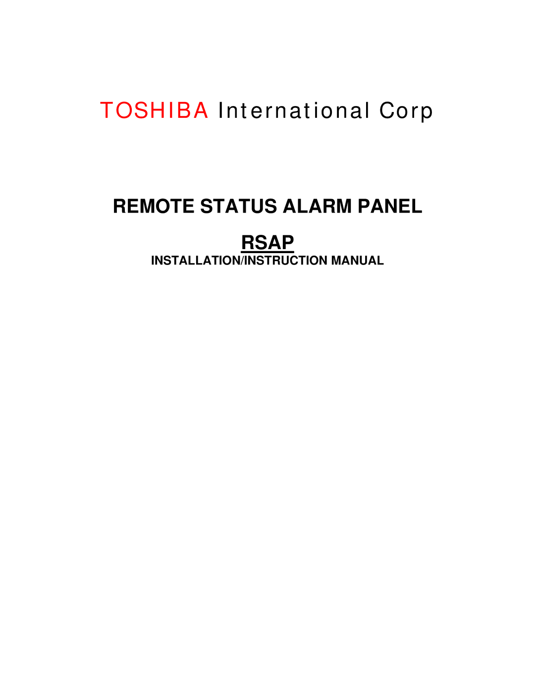 Toshiba RSAP instruction manual Toshiba International Corp 