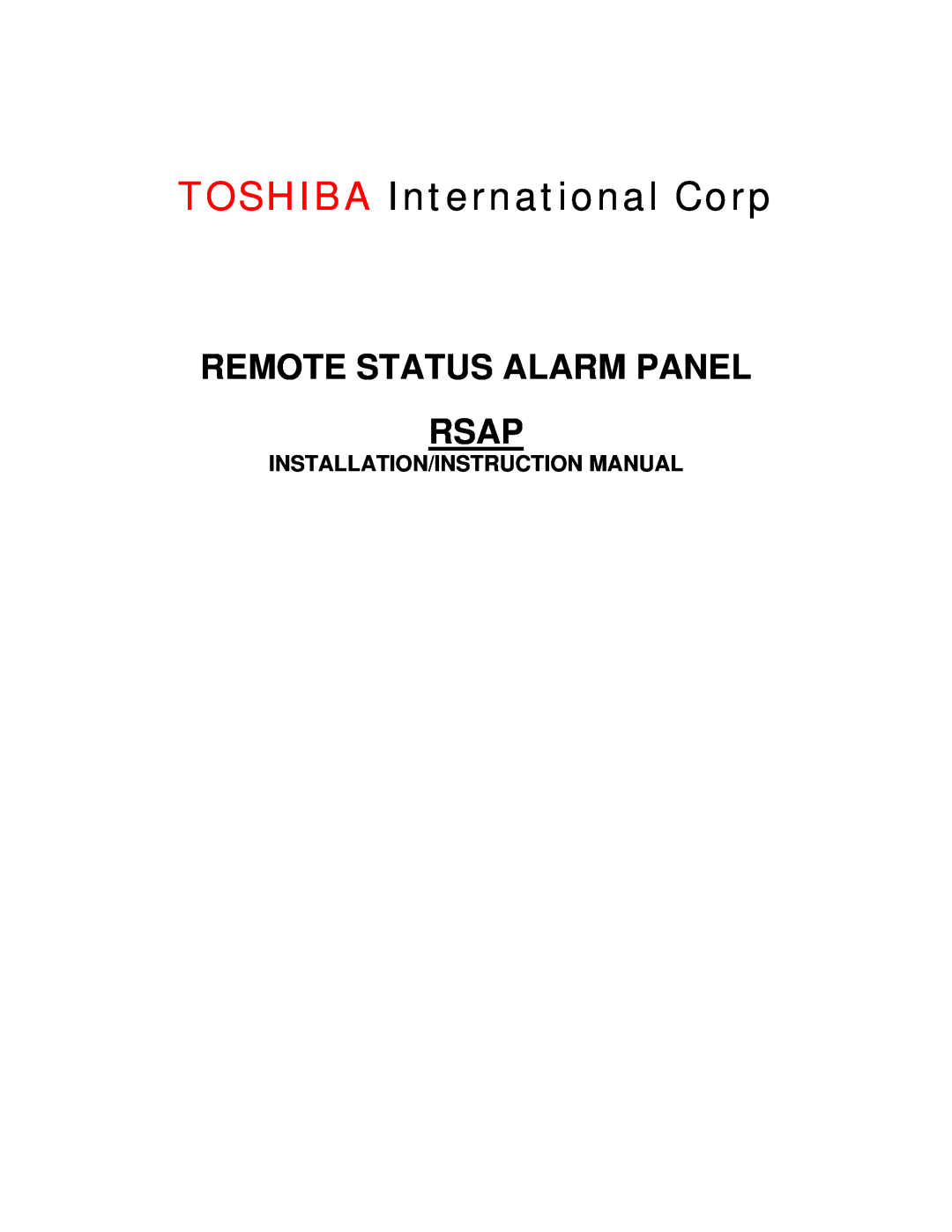 Toshiba RSAP instruction manual TOSHIBA International Corp, Remote Status Alarm Panel Rsap 