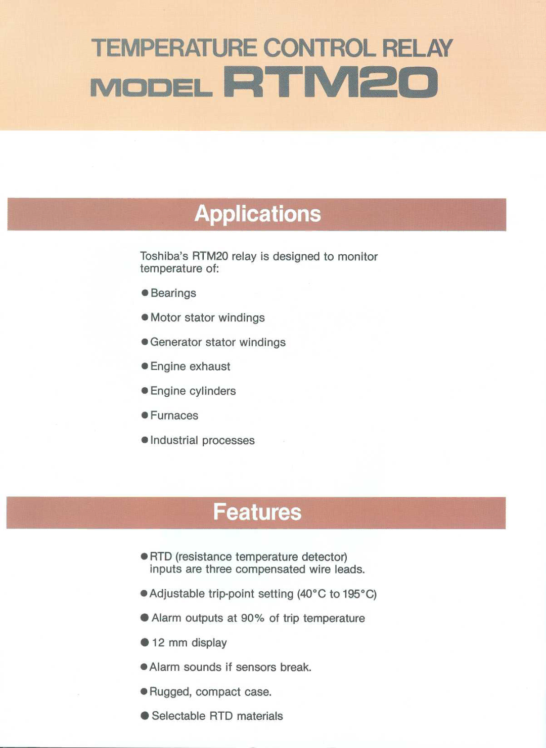 Toshiba RTM20 manual Selectable RTD materials 