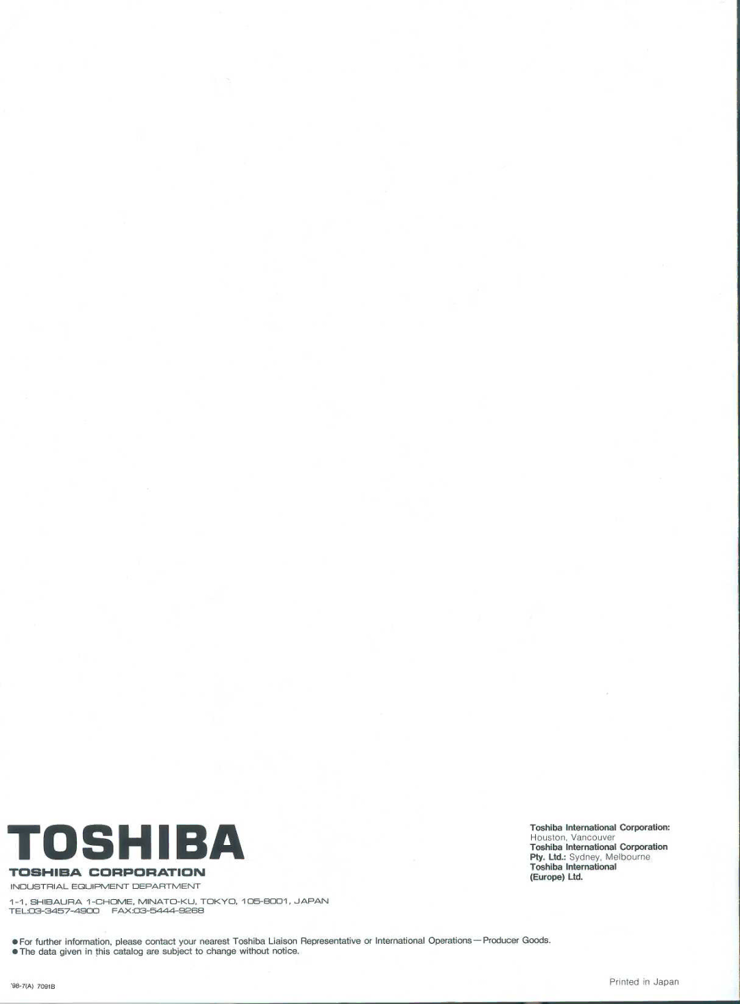 Toshiba RTM20 manual Toshiba 