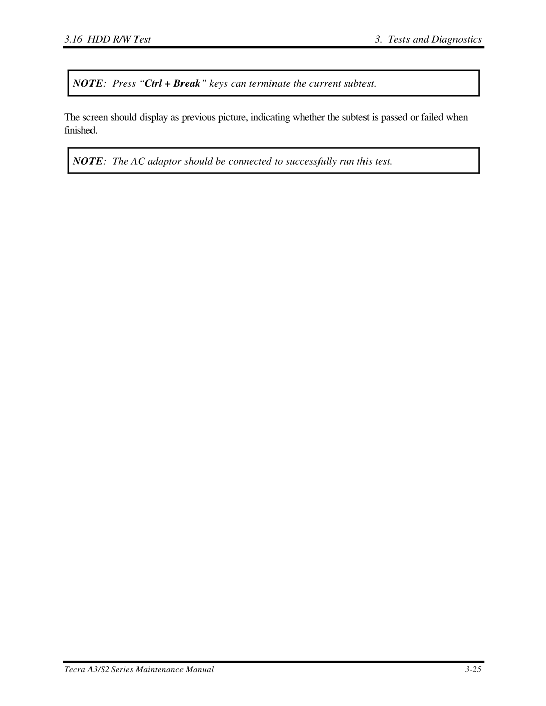 Toshiba S2 manual HDD R/W Test Tests and Diagnostics 