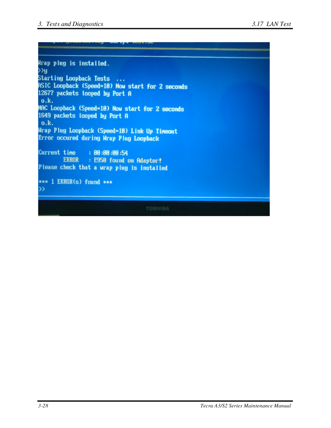 Toshiba S2 manual Tests and Diagnostics LAN Test 