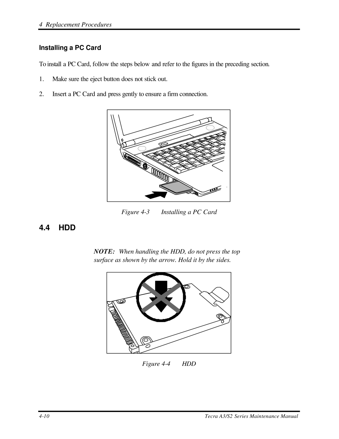 Toshiba S2 manual Hdd, Installing a PC Card 