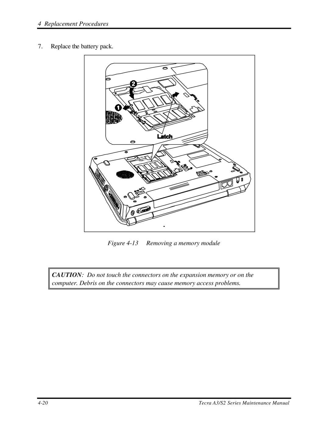 Toshiba S2 manual Removing a memory module 