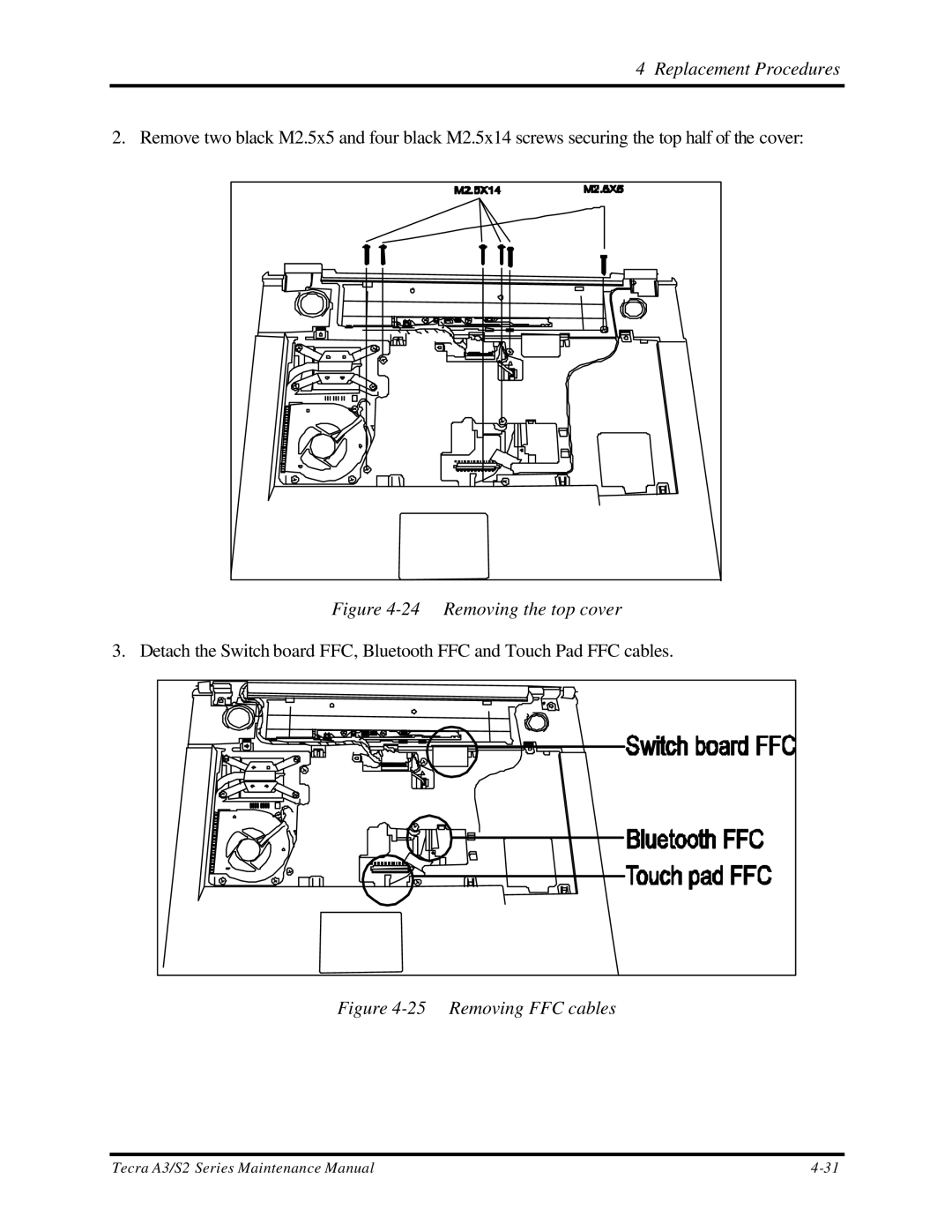 Toshiba S2 manual Removing the top cover 