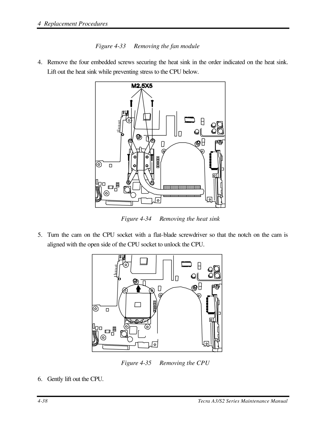 Toshiba S2 manual Removing the fan module 