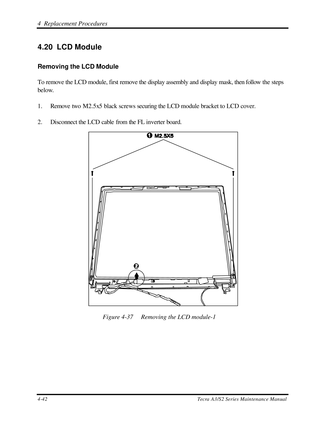 Toshiba S2 manual Removing the LCD Module 