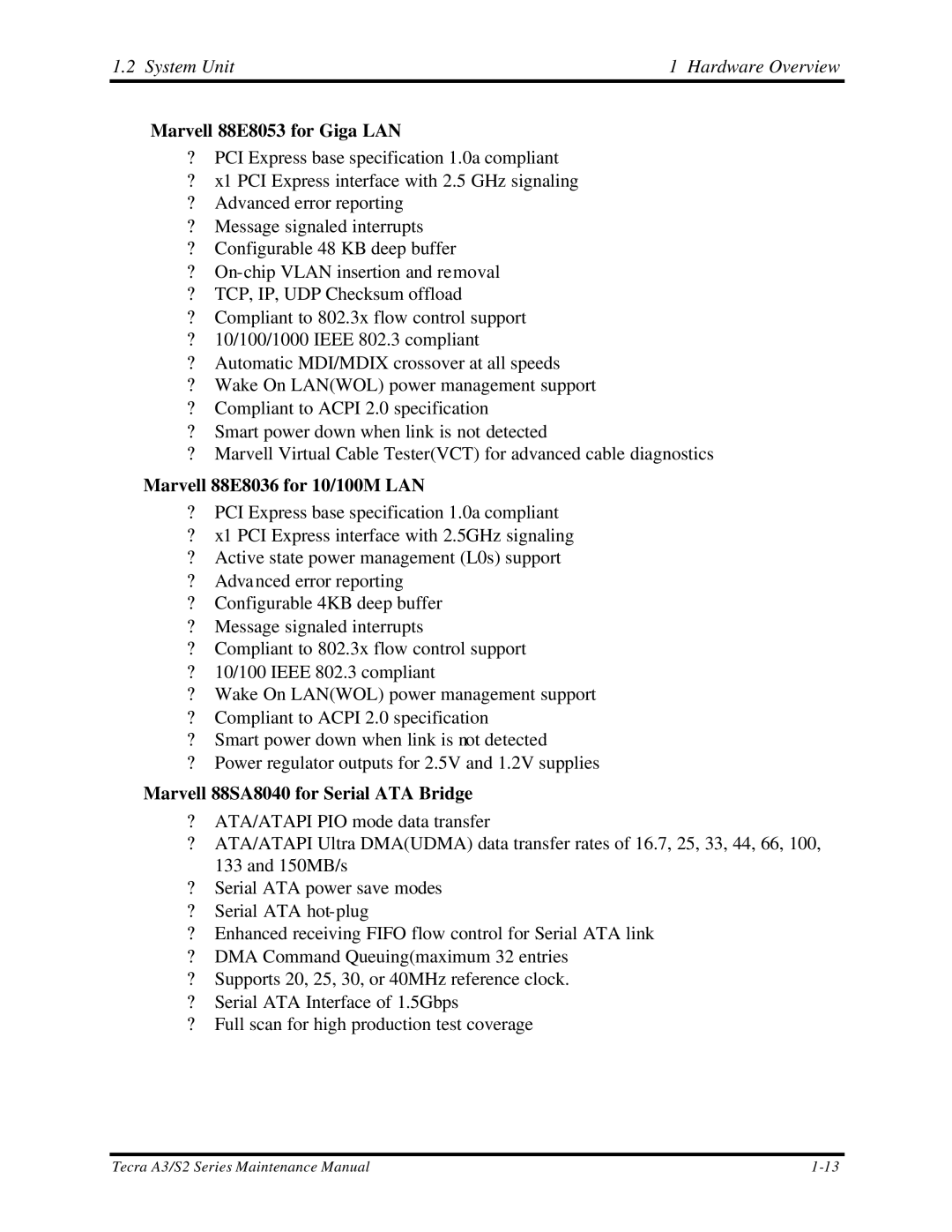 Toshiba S2 manual Marvell 88E8053 for Giga LAN 