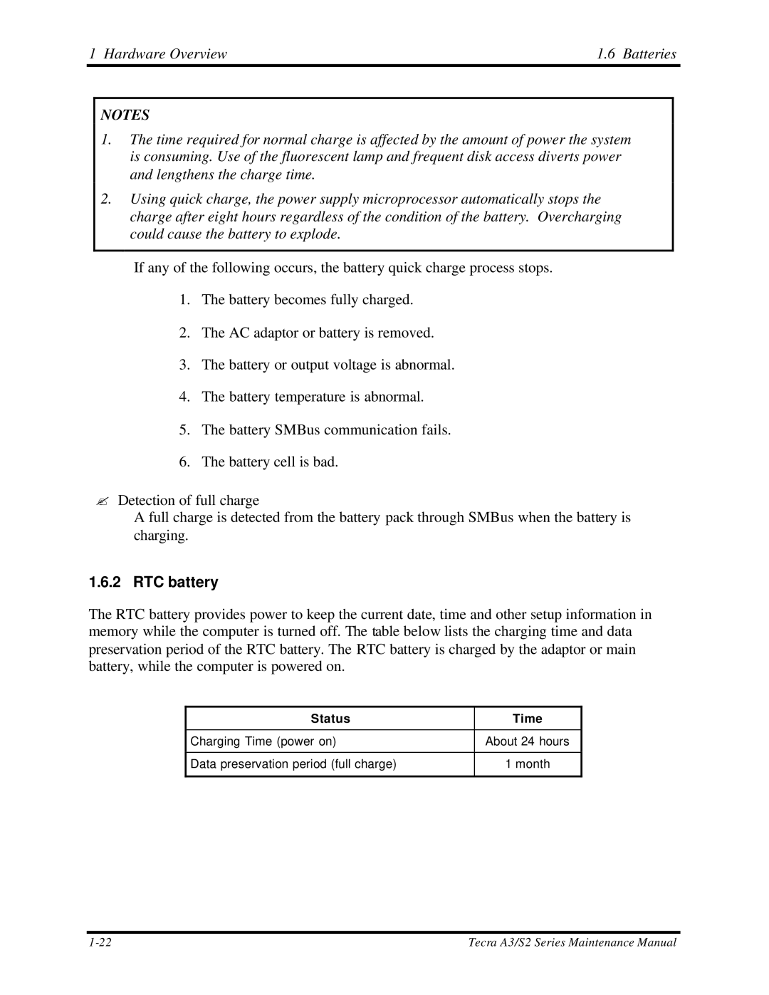 Toshiba S2 manual RTC battery, Status Time 