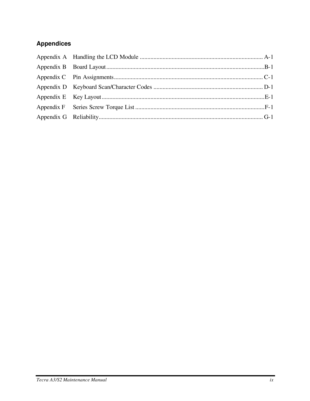 Toshiba S2 manual Appendices 