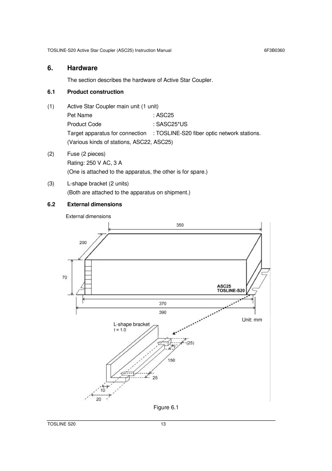 Toshiba S20 instruction manual Hardware, Product construction, External dimensions 