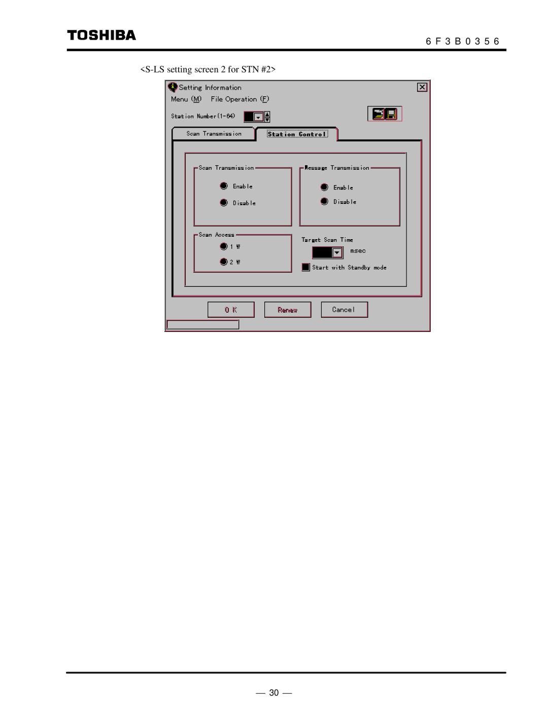 Toshiba S20LP instruction manual LS setting screen 2 for STN #2 