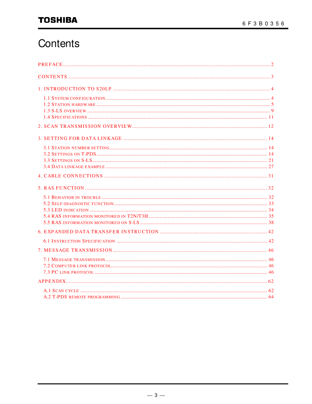 Toshiba S20LP instruction manual Contents 