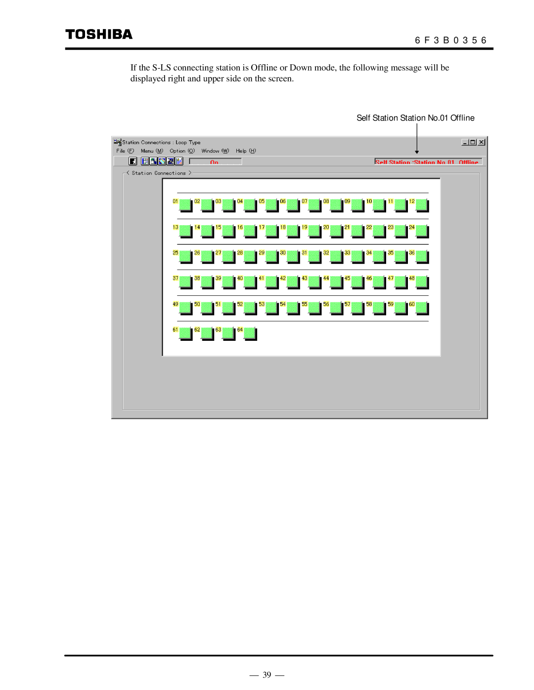 Toshiba S20LP instruction manual Self Station Station No.01 Offline 