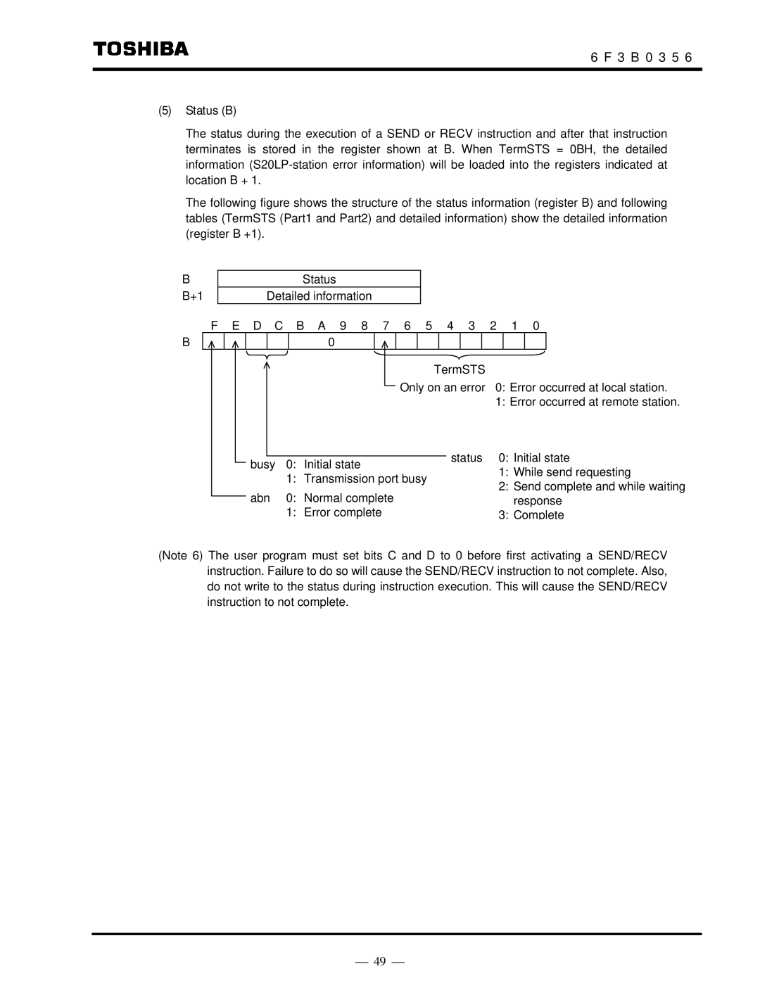 Toshiba S20LP instruction manual Status B 