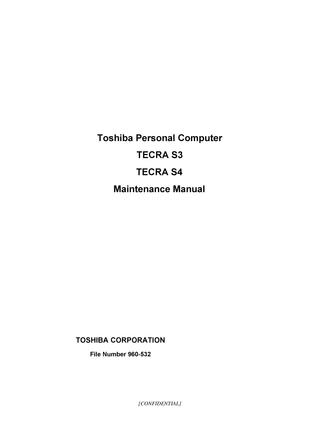 Toshiba manual Tecra S3 Tecra S4, File Number 