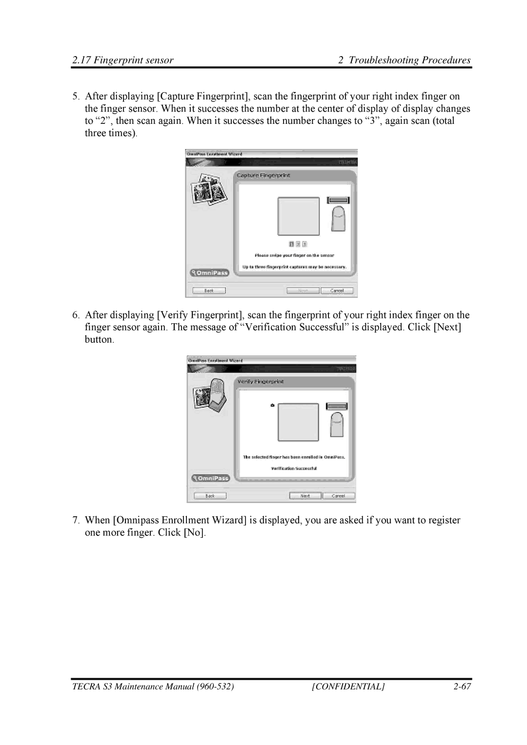 Toshiba S4 manual Fingerprint sensor Troubleshooting Procedures 