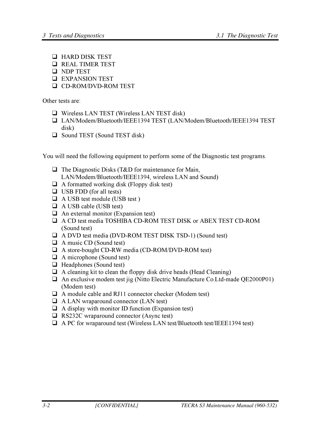 Toshiba S4 manual Tests and Diagnostics Diagnostic Test 