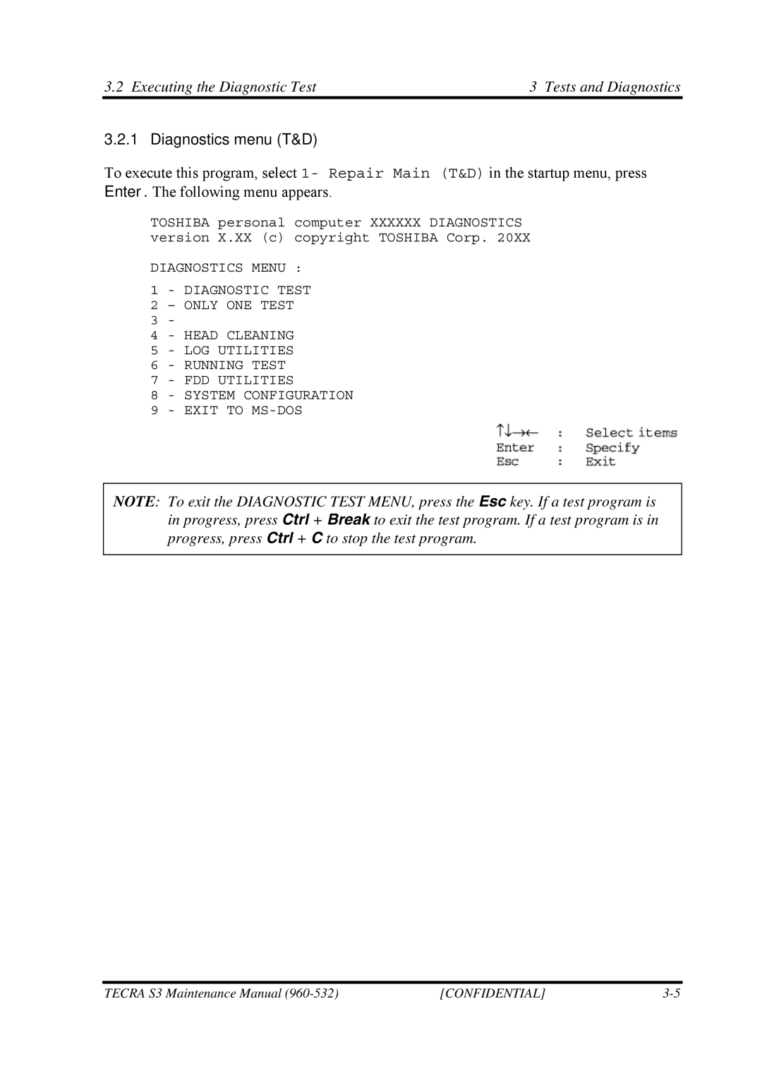 Toshiba S4 manual Executing the Diagnostic Test Tests and Diagnostics, Diagnostics menu T&D 