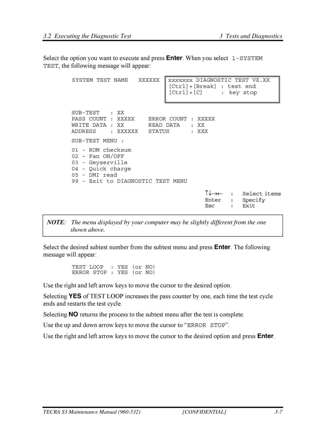 Toshiba S4 manual System Test Name 