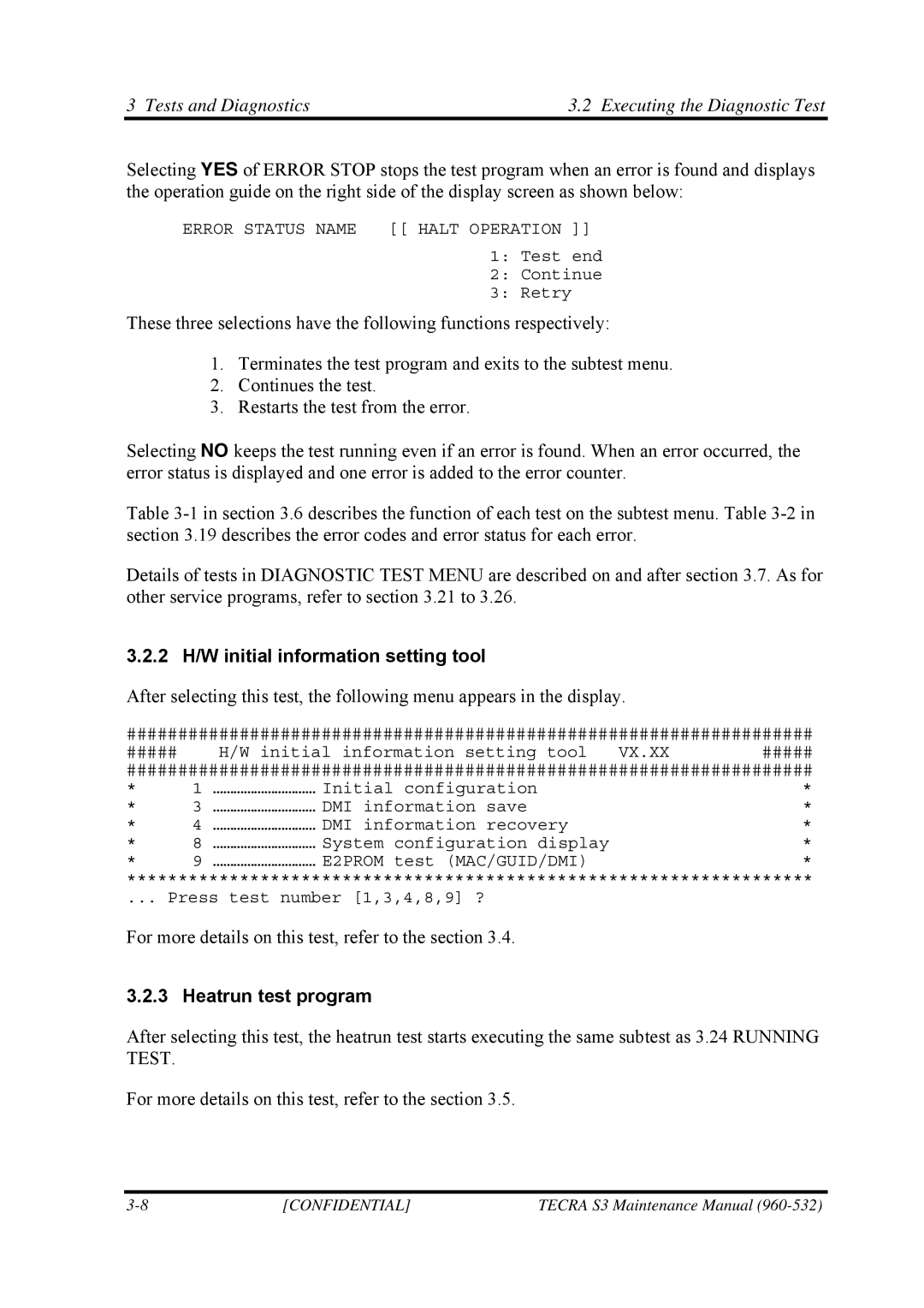 Toshiba S4 manual 2 H/W initial information setting tool, Heatrun test program 