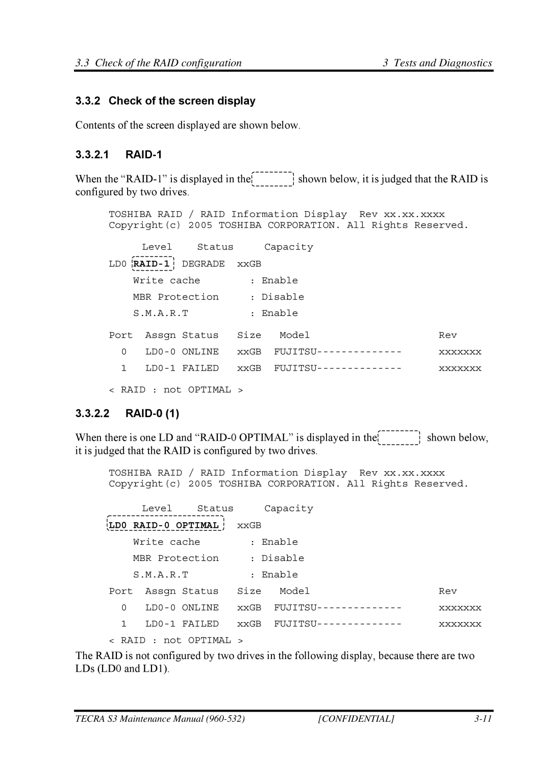 Toshiba S4 manual Check of the screen display, RAID-1, RAID-0 