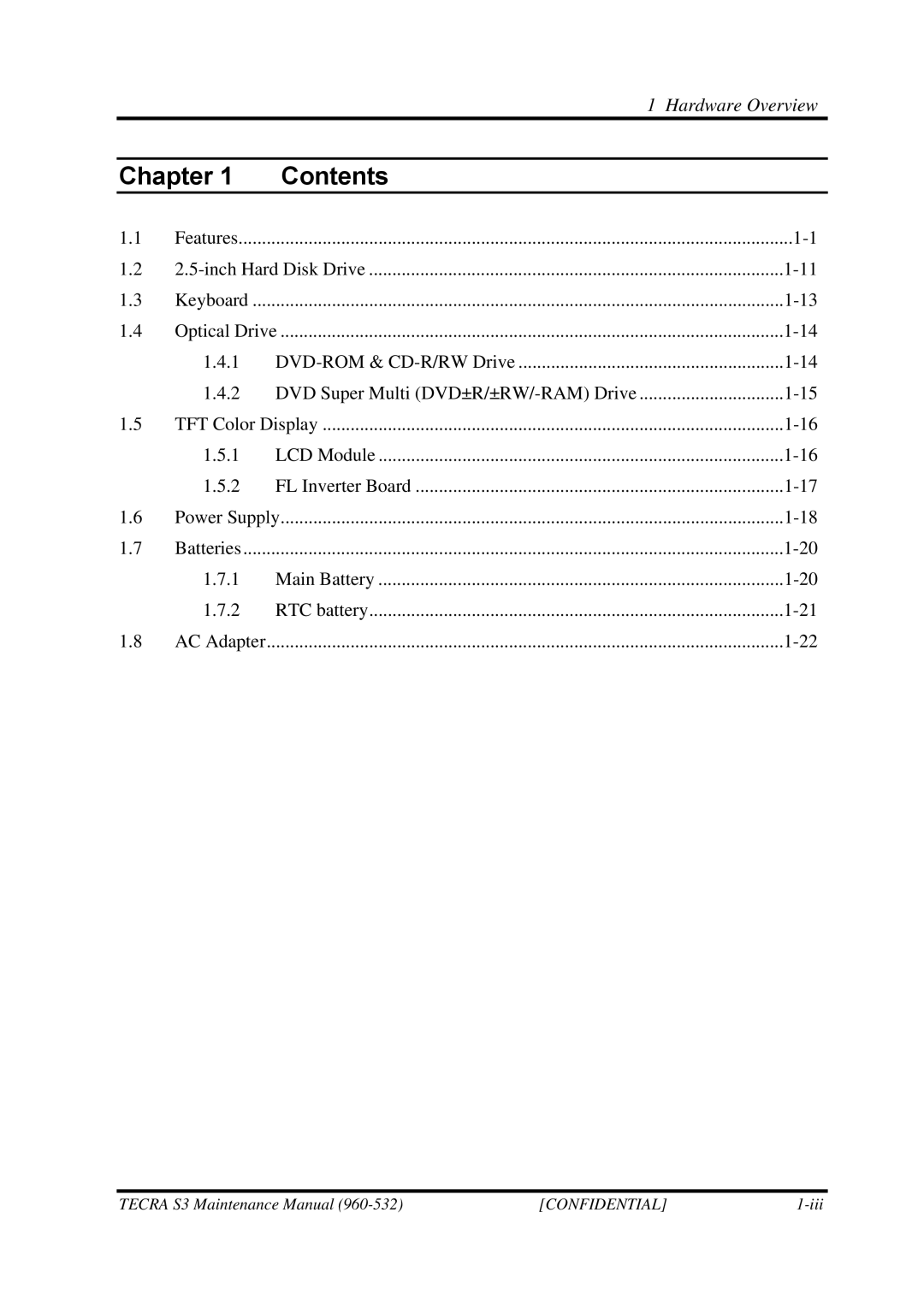 Toshiba S4 manual Chapter Contents 