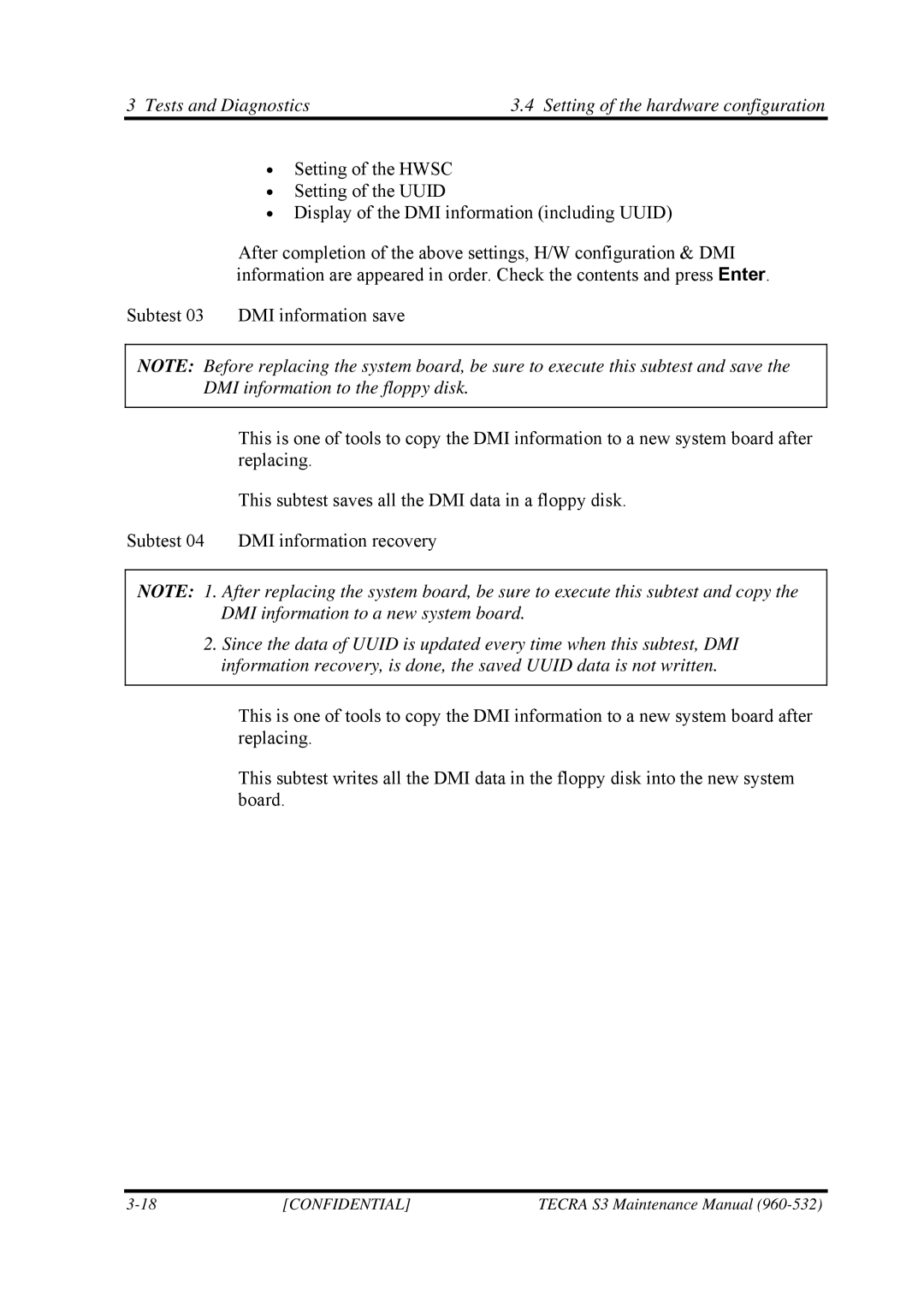 Toshiba S4 manual Tests and Diagnostics Setting of the hardware configuration 