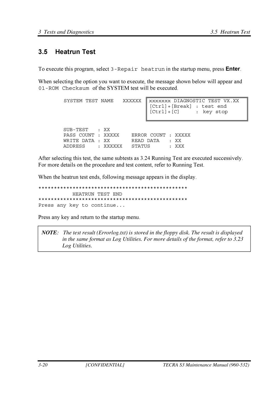 Toshiba S4 manual Tests and Diagnostics Heatrun Test 