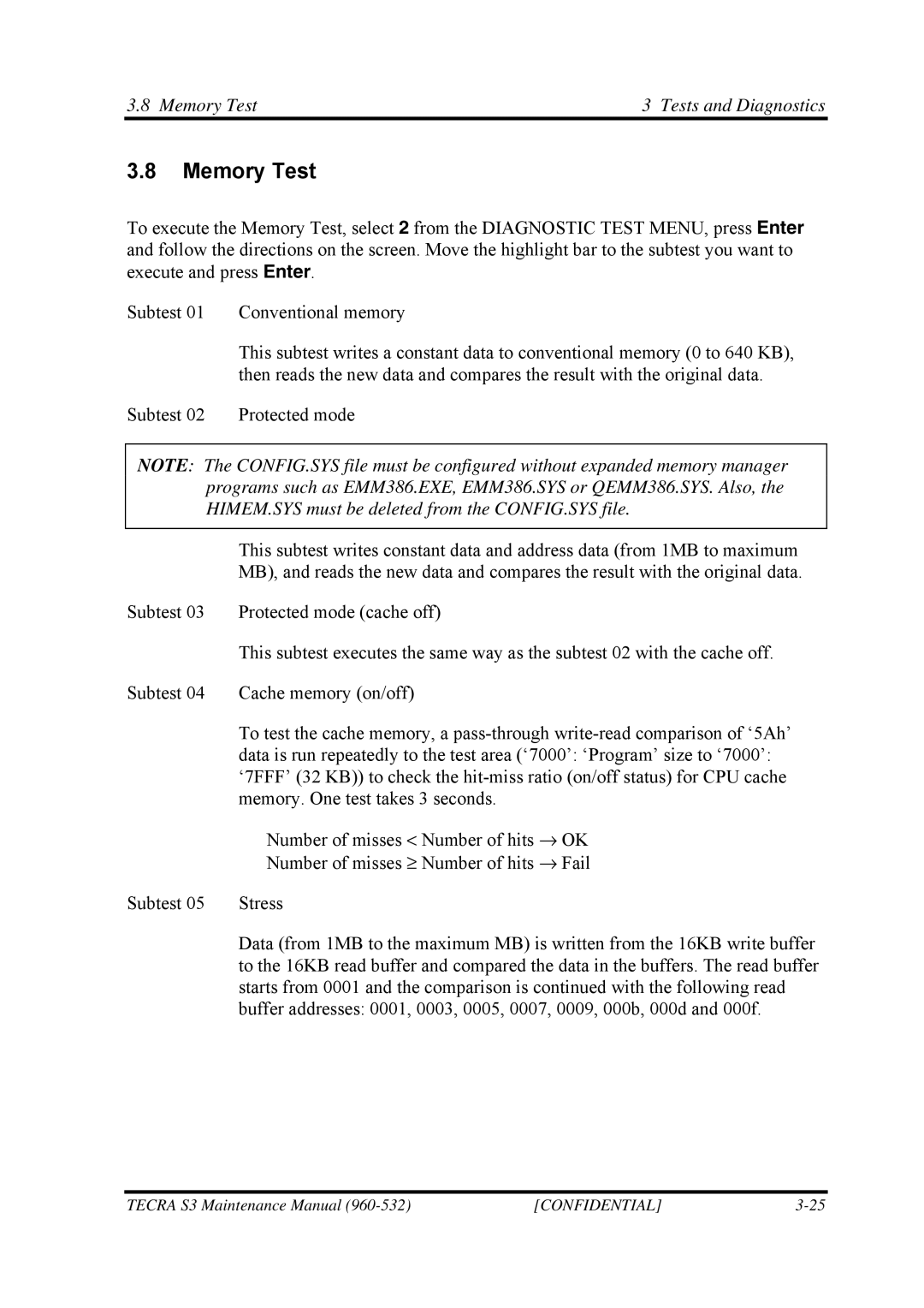 Toshiba S4 manual Memory Test Tests and Diagnostics 