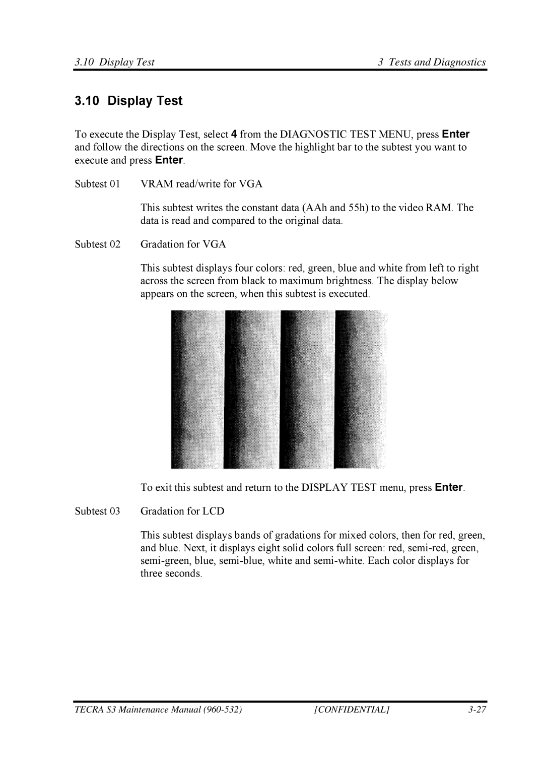 Toshiba S4 manual Display Test Tests and Diagnostics 