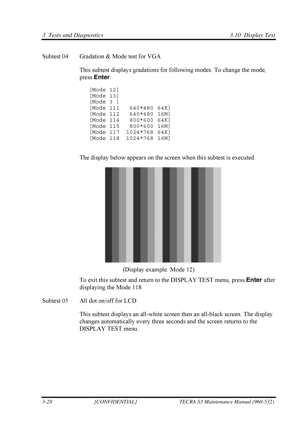 Toshiba S4 manual Tests and Diagnostics Display Test 