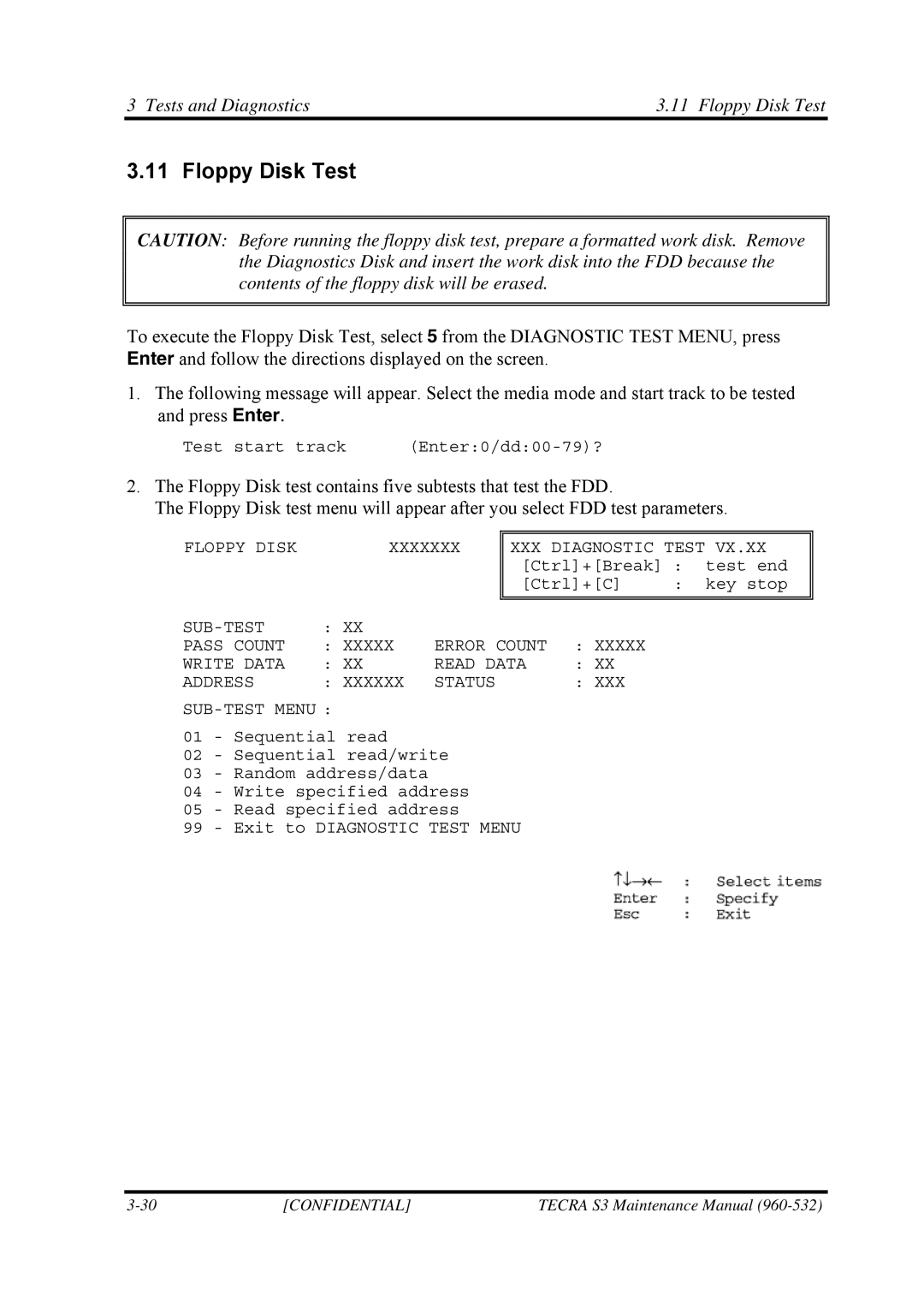 Toshiba S4 manual Tests and Diagnostics Floppy Disk Test 