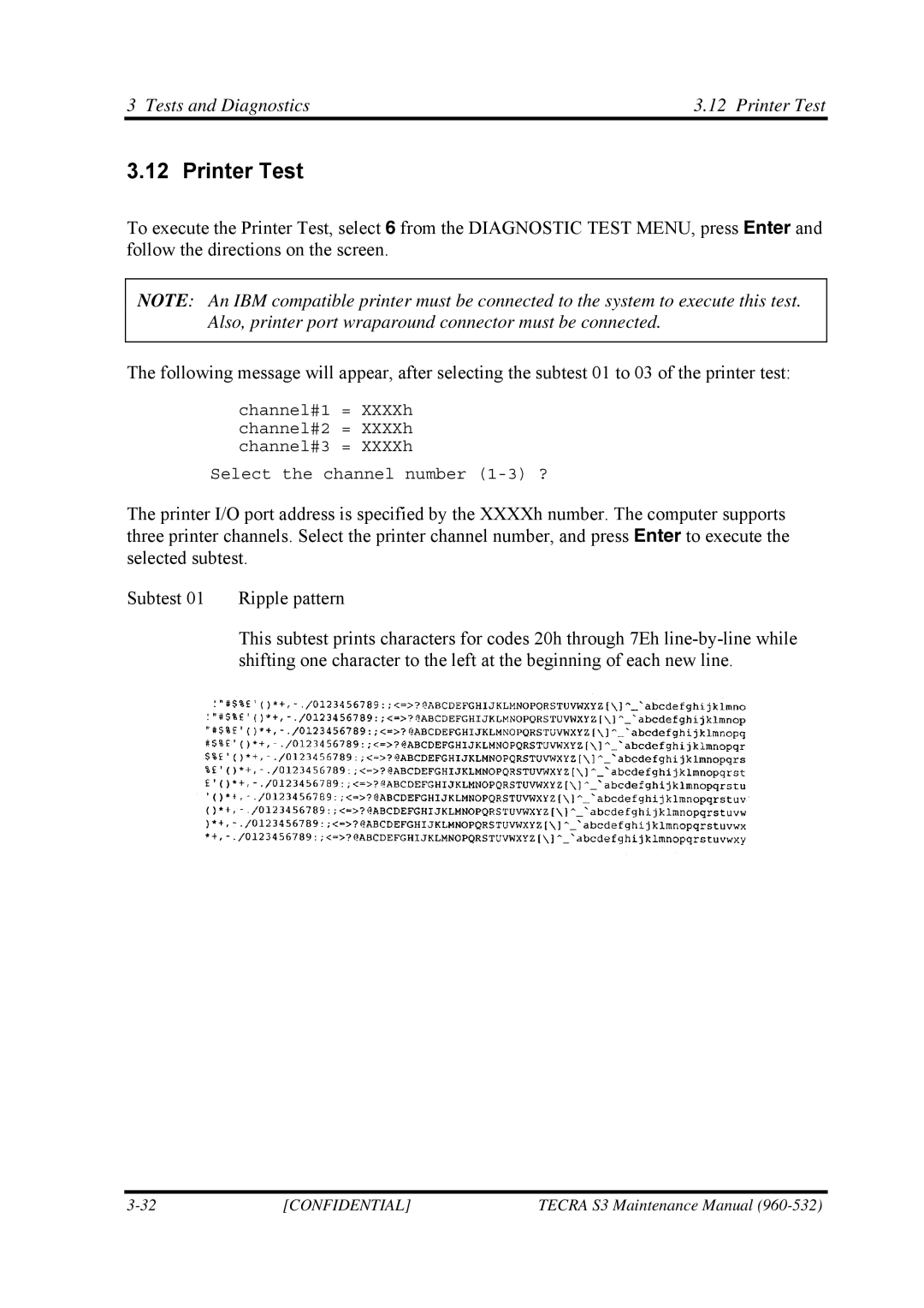 Toshiba S4 manual Tests and Diagnostics Printer Test 