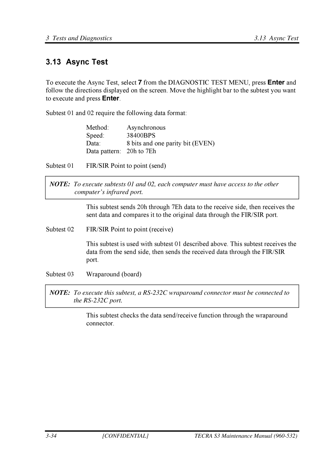 Toshiba S4 manual Tests and Diagnostics Async Test 