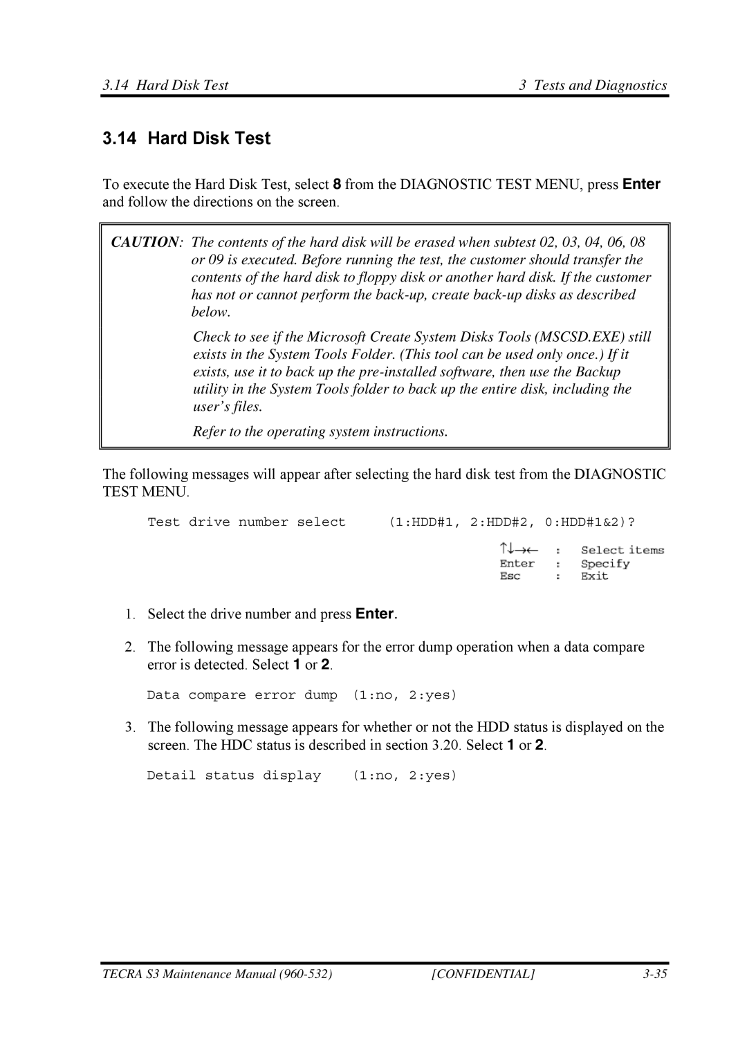 Toshiba S4 manual Hard Disk Test Tests and Diagnostics 