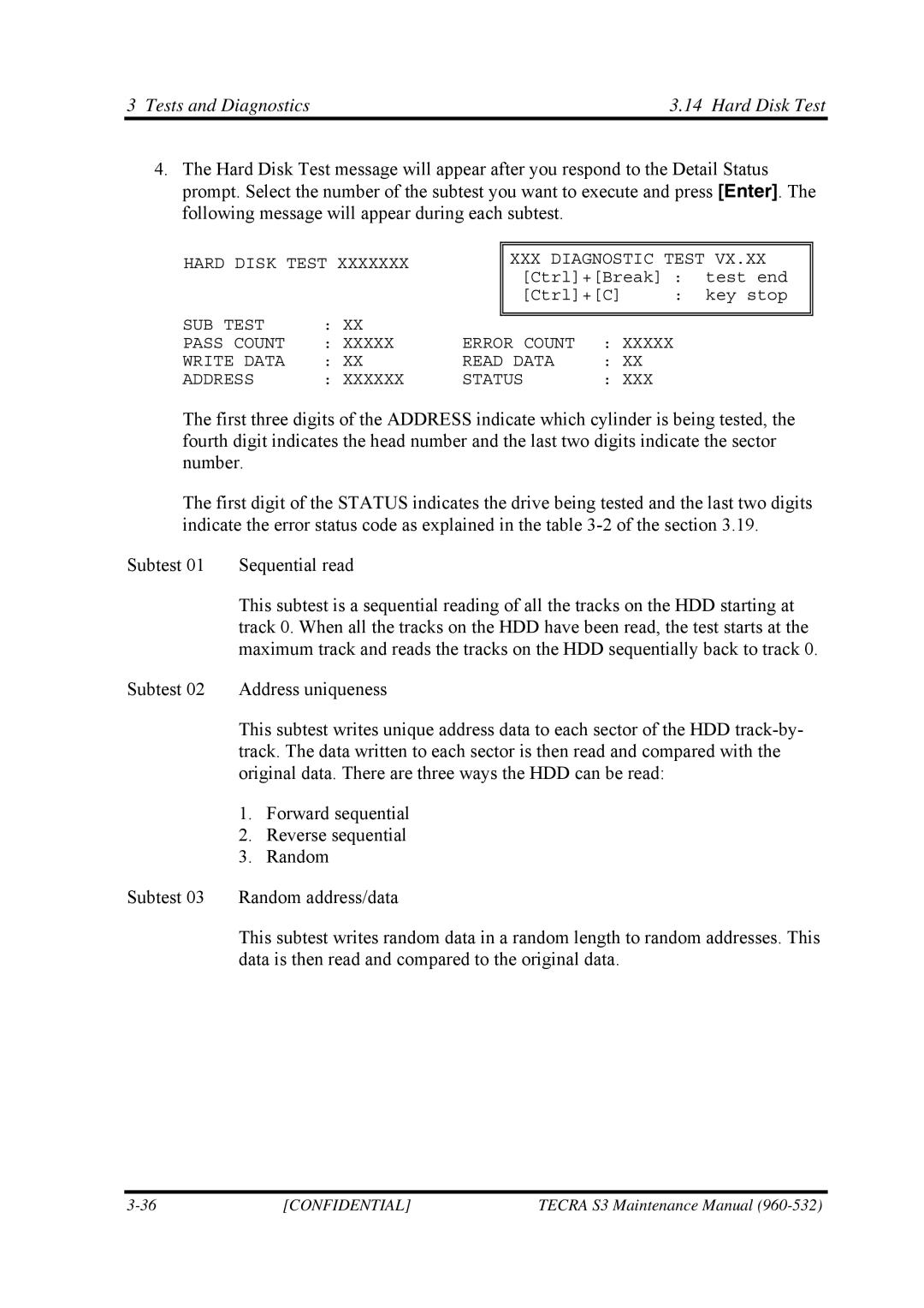 Toshiba S4 manual Tests and Diagnostics Hard Disk Test 