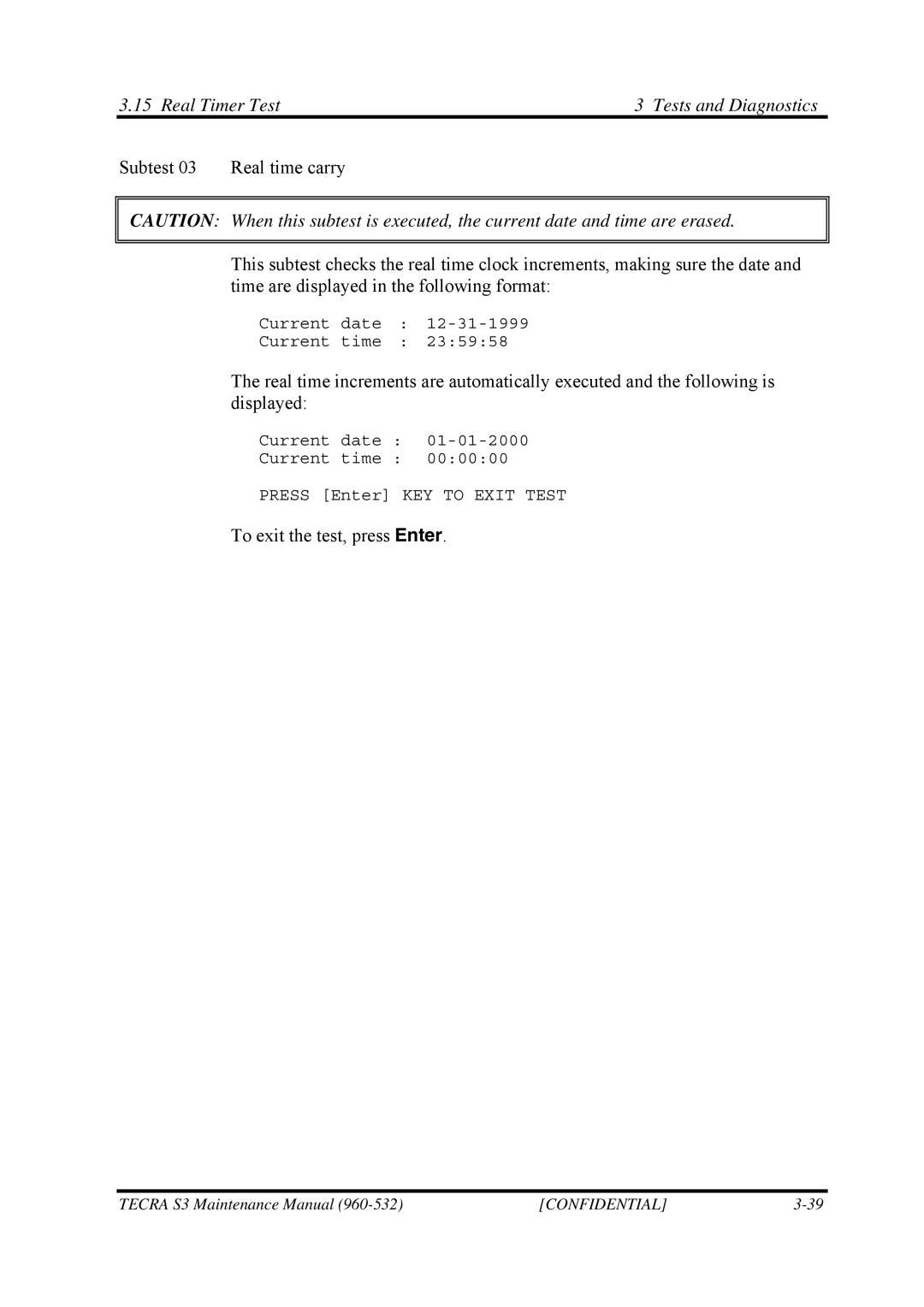 Toshiba S4 manual Real Timer Test Tests and Diagnostics 