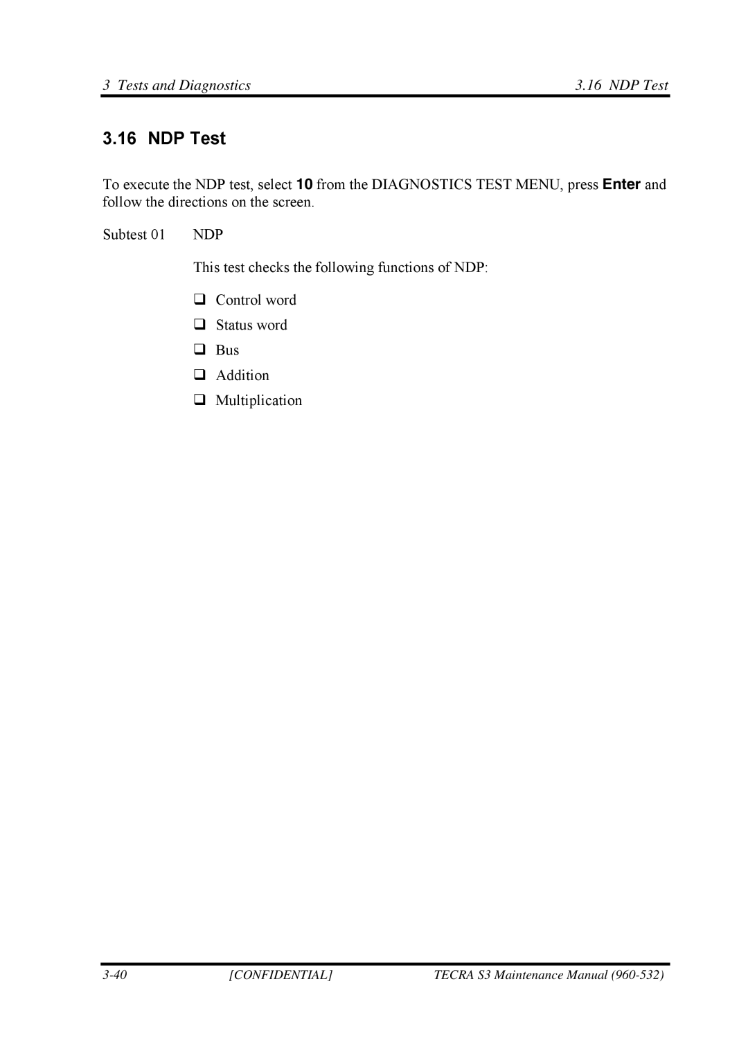 Toshiba S4 manual Tests and Diagnostics NDP Test 