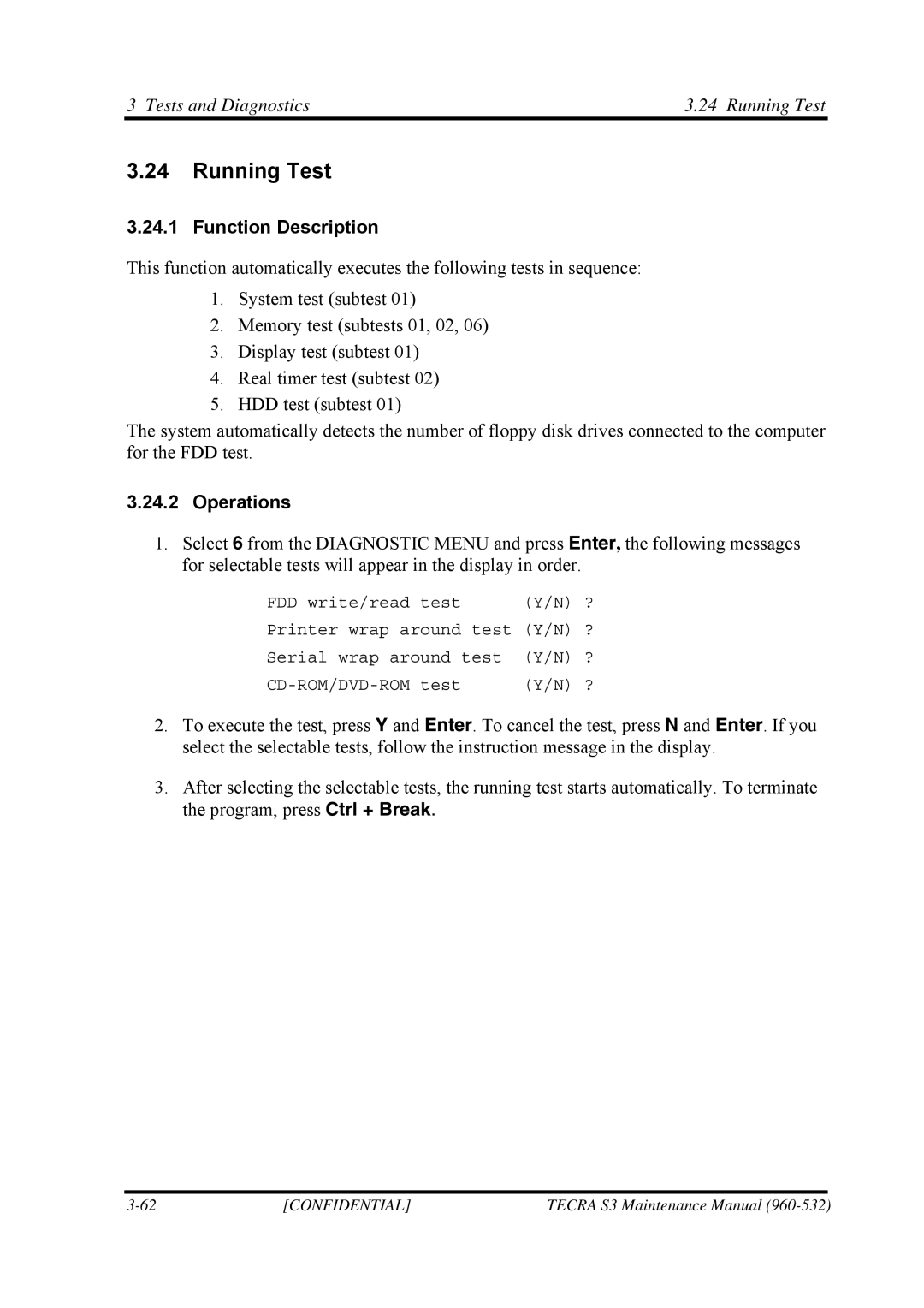 Toshiba S4 manual Tests and Diagnostics Running Test 