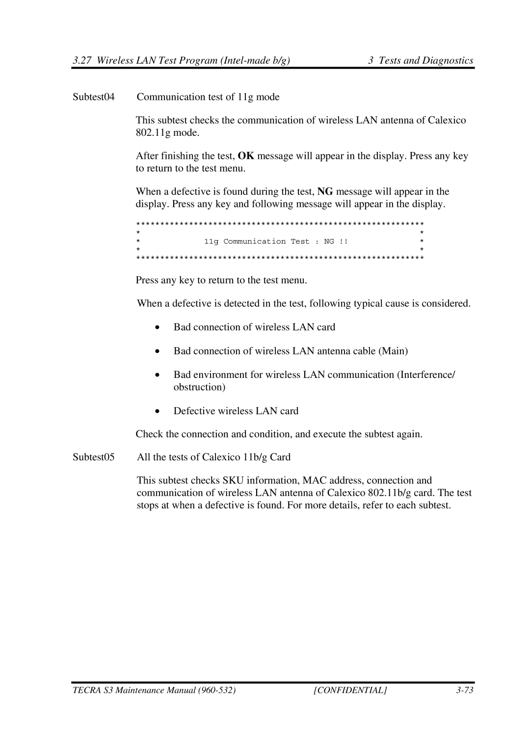 Toshiba S4 manual Bad connection of wireless LAN antenna cable Main 