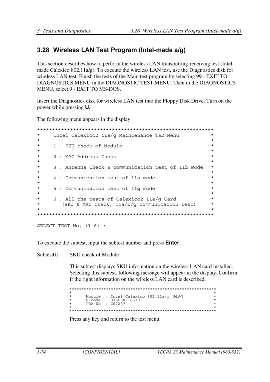 Toshiba S4 manual Wireless LAN Test Program Intel-made a/g 