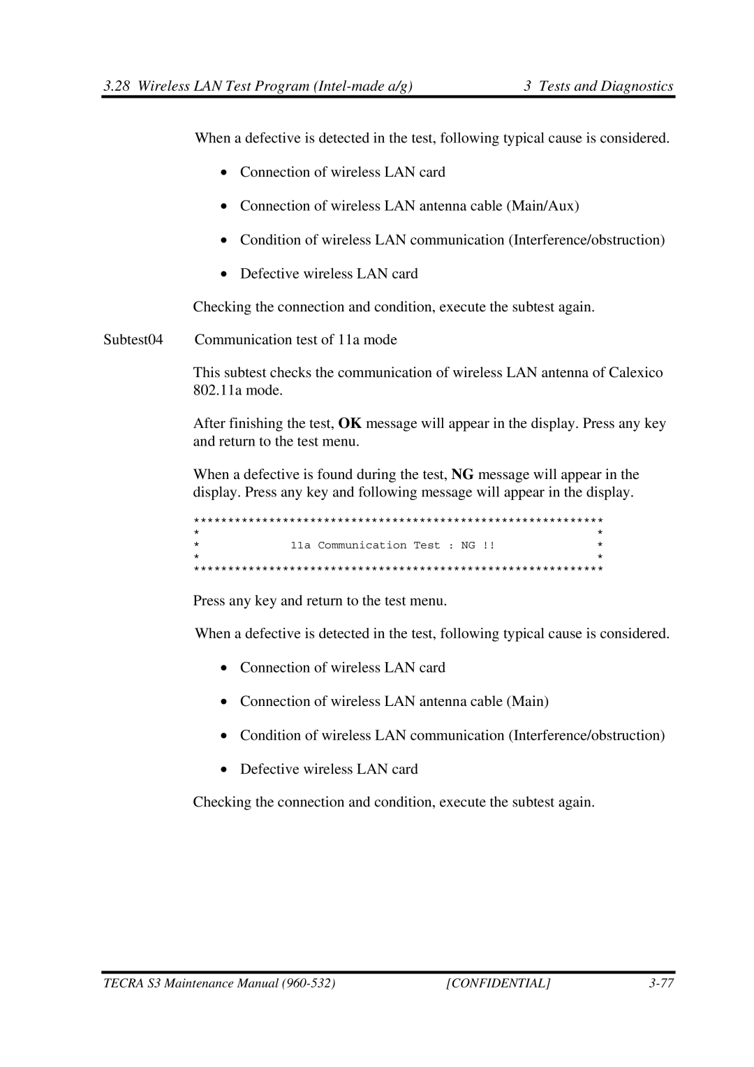 Toshiba S4 manual 11a Communication Test NG 